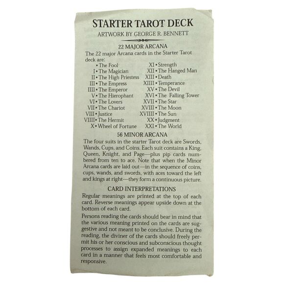 Starter Tarot Deck George Bennett Beginner Cards USGS Opened Never Used - Picture 4 of 8